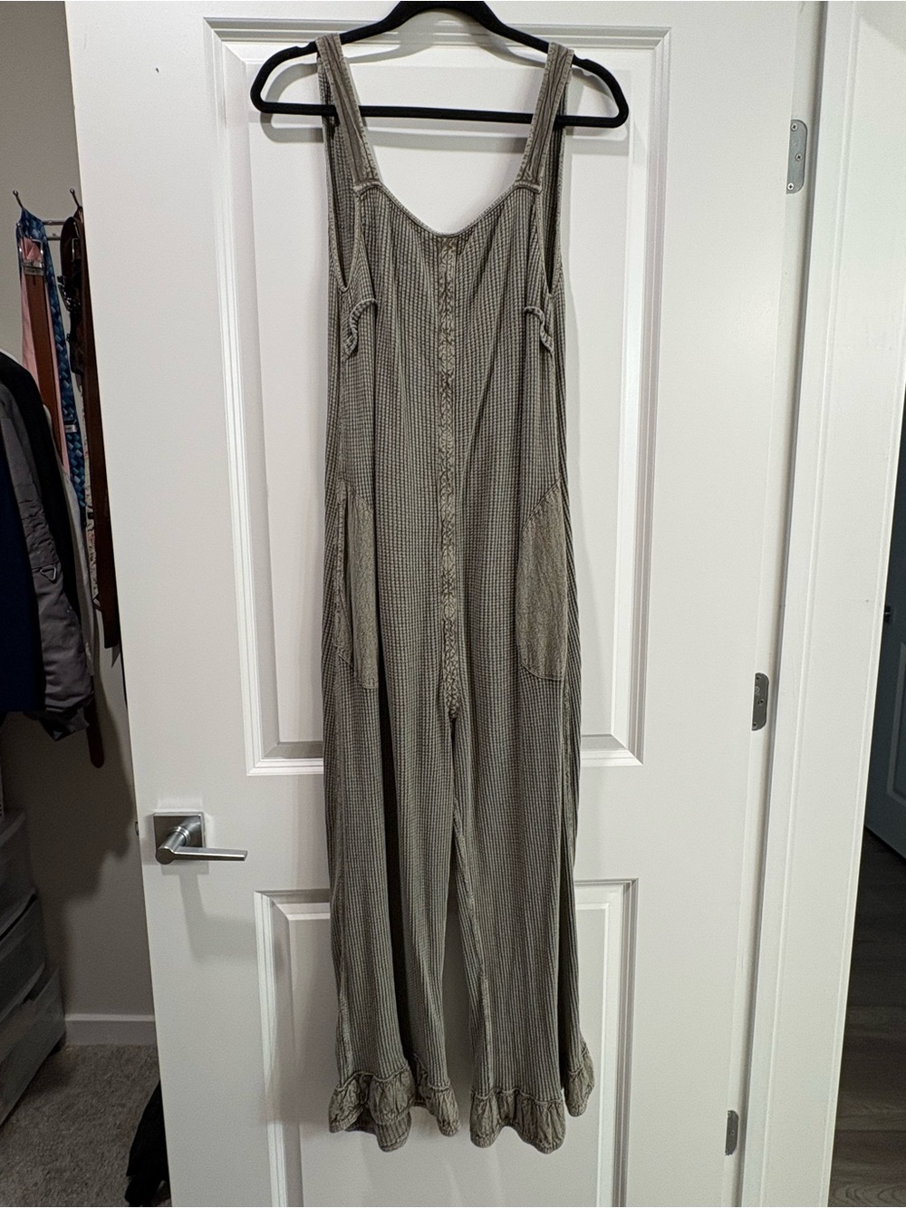 Free People Taupe Ribbed Wide-Leg Jumpsuit
